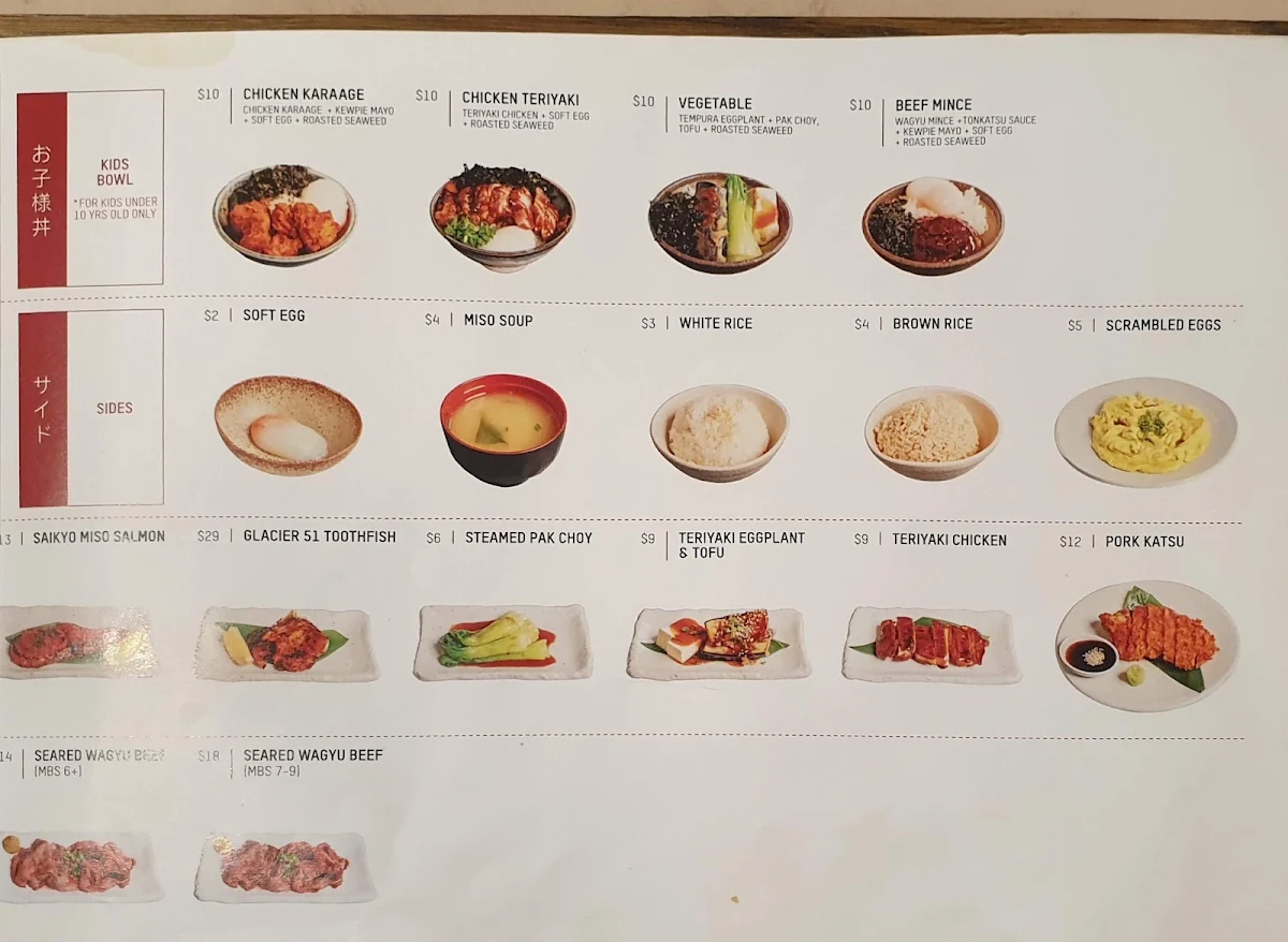 Menu, Dopa Donburi and Dessert - Regent Place