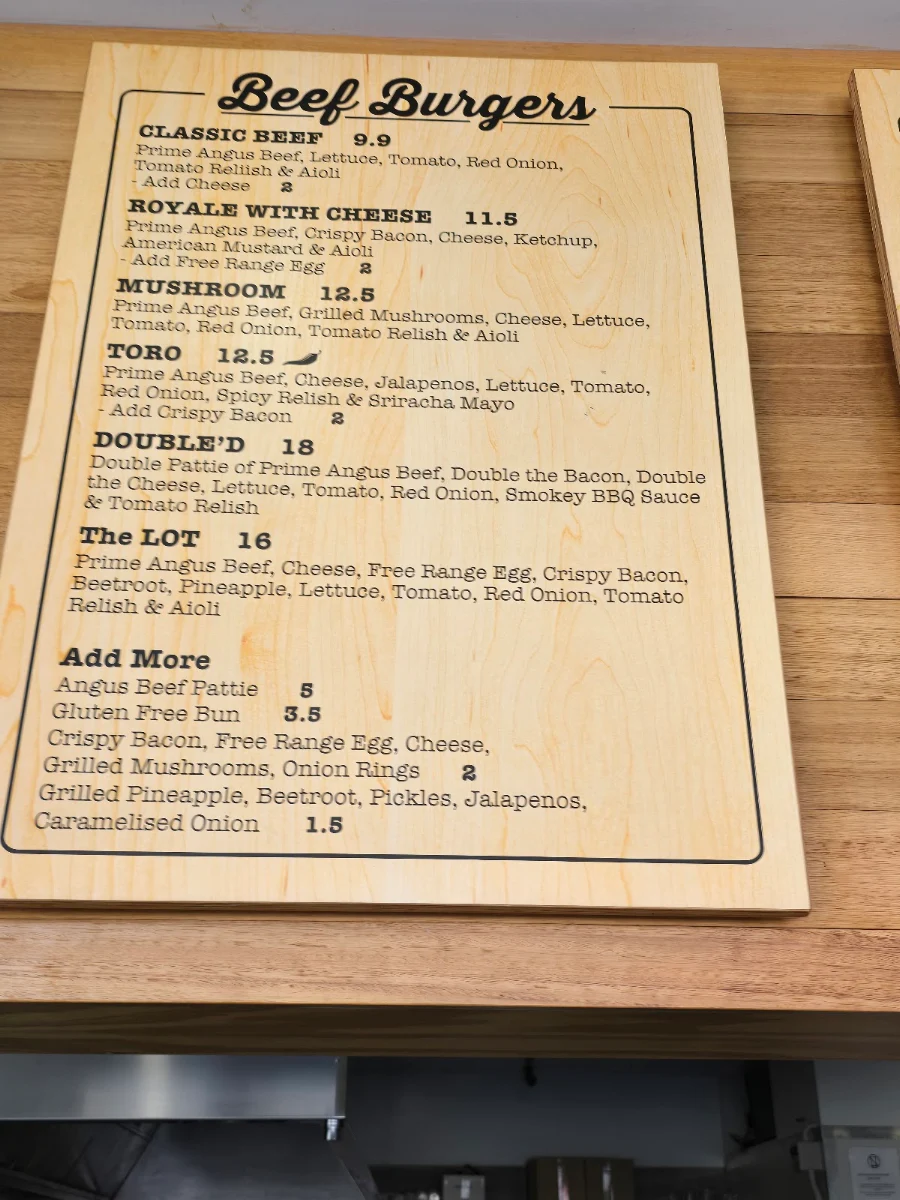Menu, Burger’D Ashmore