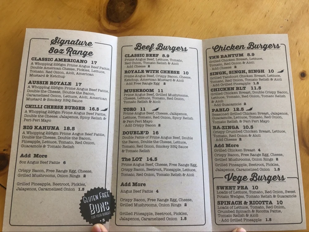 Menu, Burger’D Ashmore