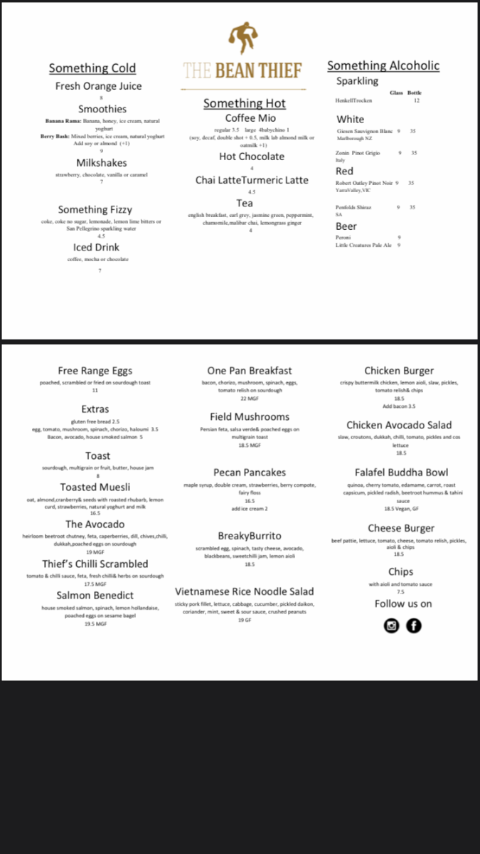 Menu, The Bean Thief