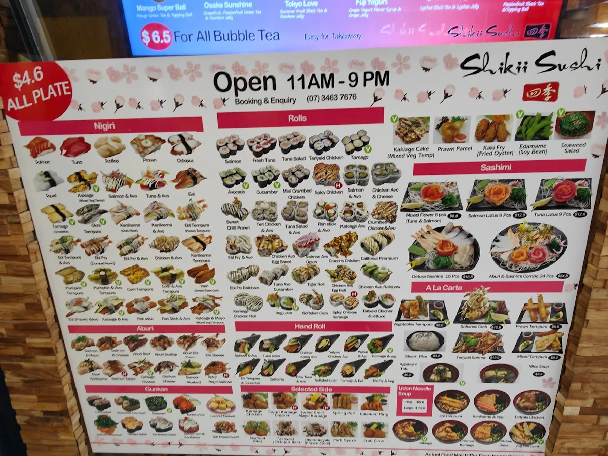 Menu, Shikii Sushi Sushi Train