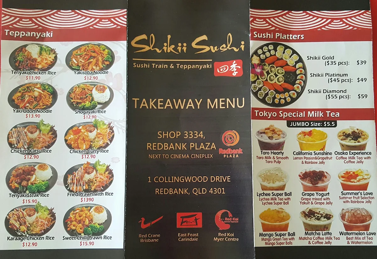 Menu, Shikii Sushi Sushi Train