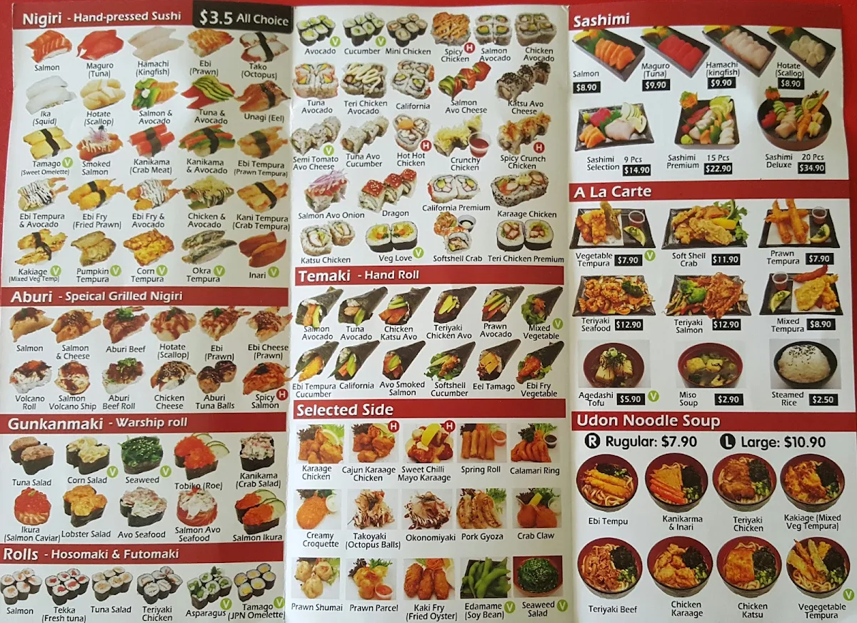 Menu, Shikii Sushi Sushi Train