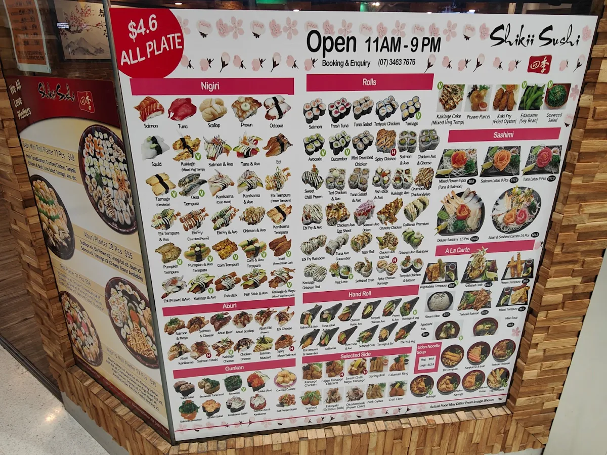 Menu, Shikii Sushi Sushi Train