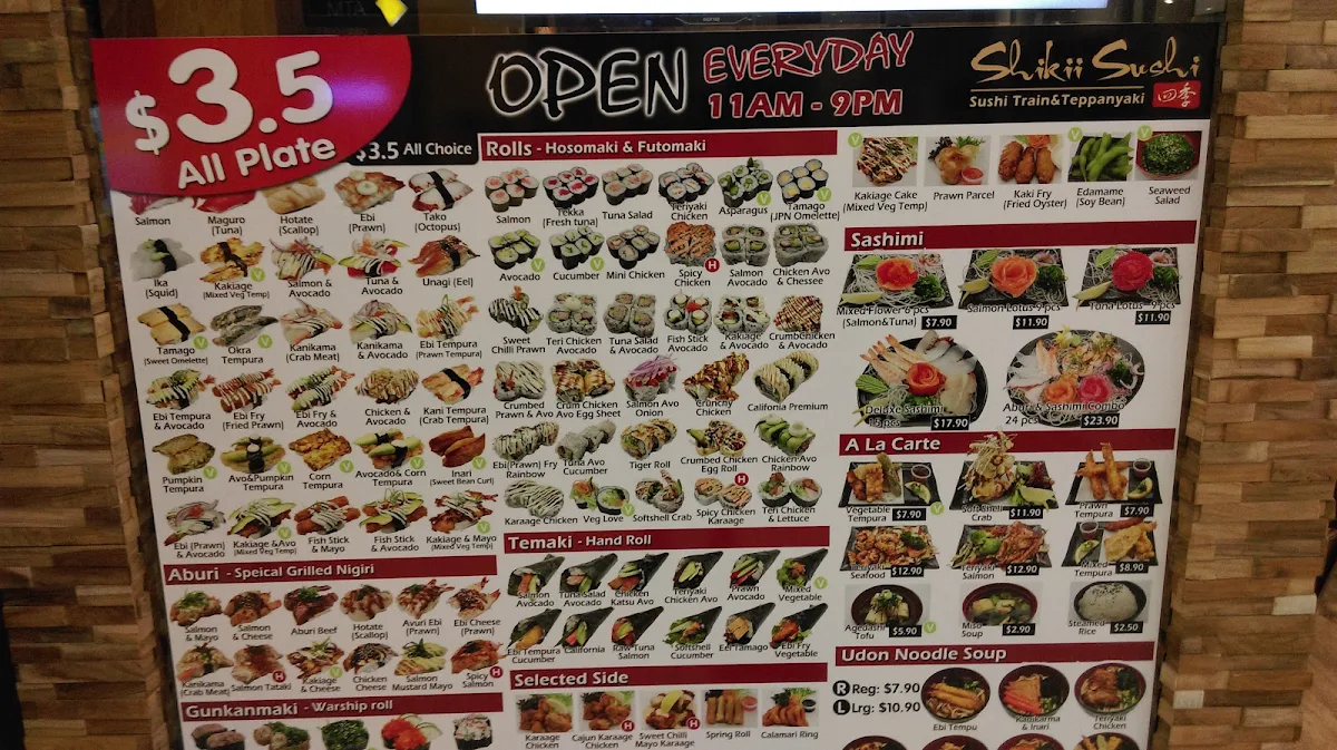 Menu, Shikii Sushi Sushi Train