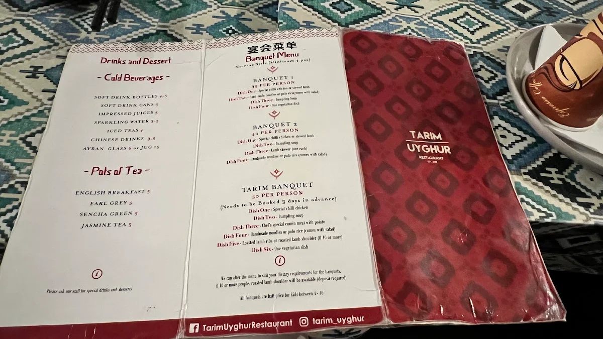 Menu, Tarim Uyghur Handmade Noodles
