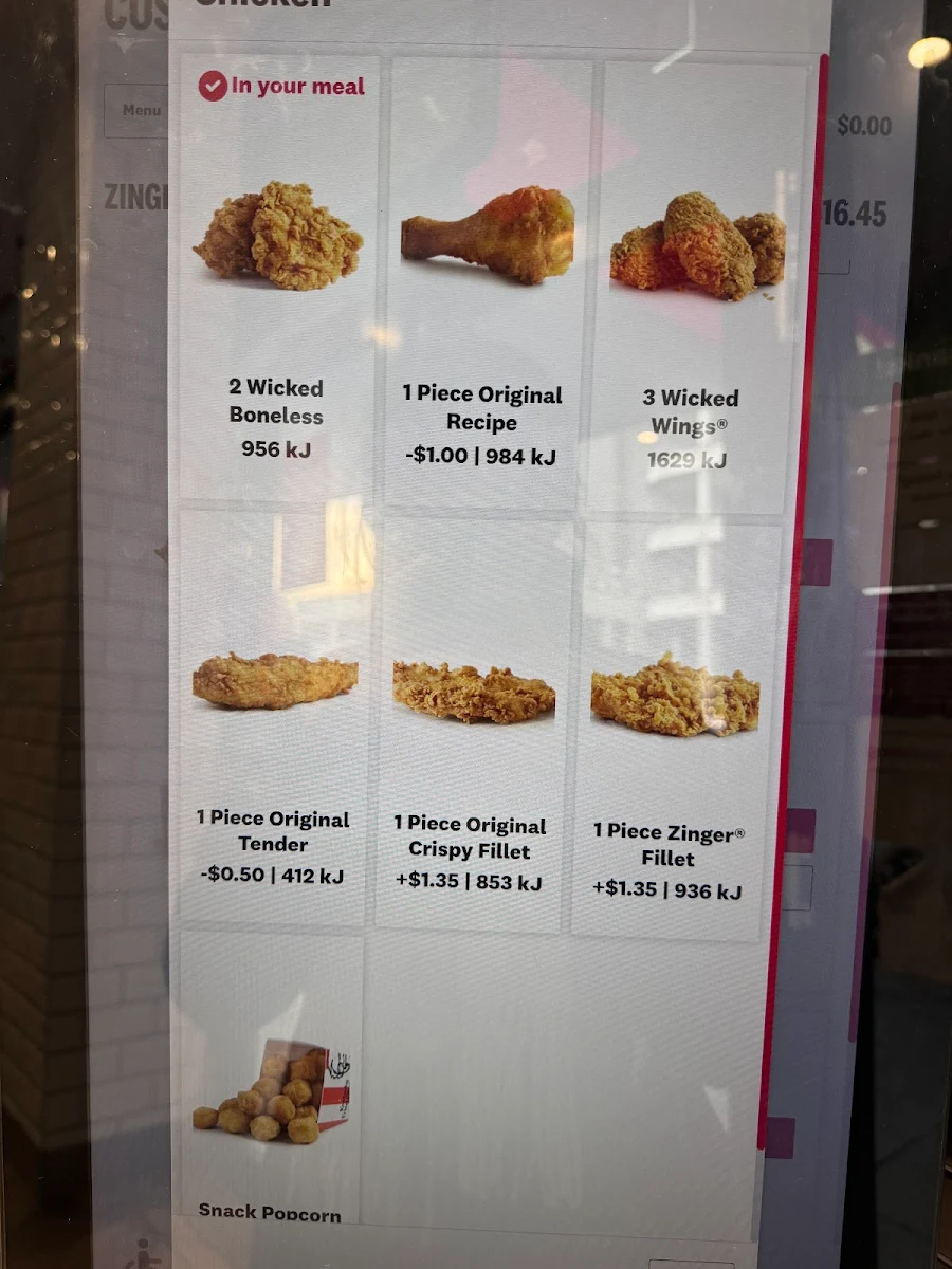Menu, KFC Pulteney Street