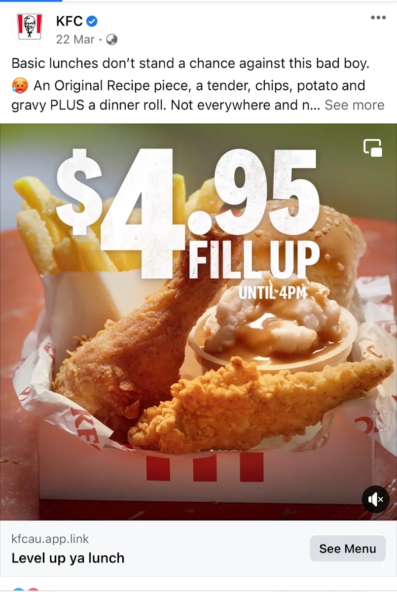 Menu, KFC Pulteney Street