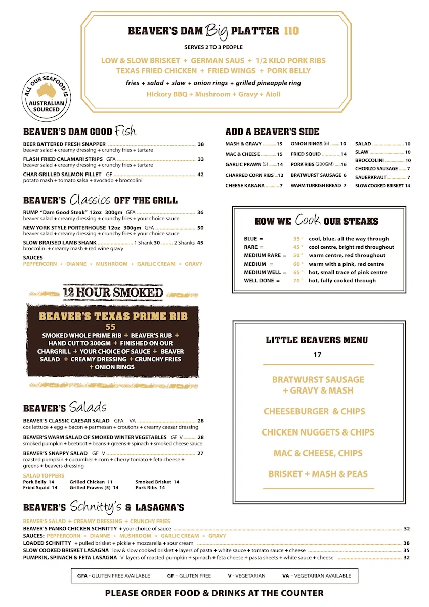 Menu, The Thirsty Beaver Bar & Kitchen
