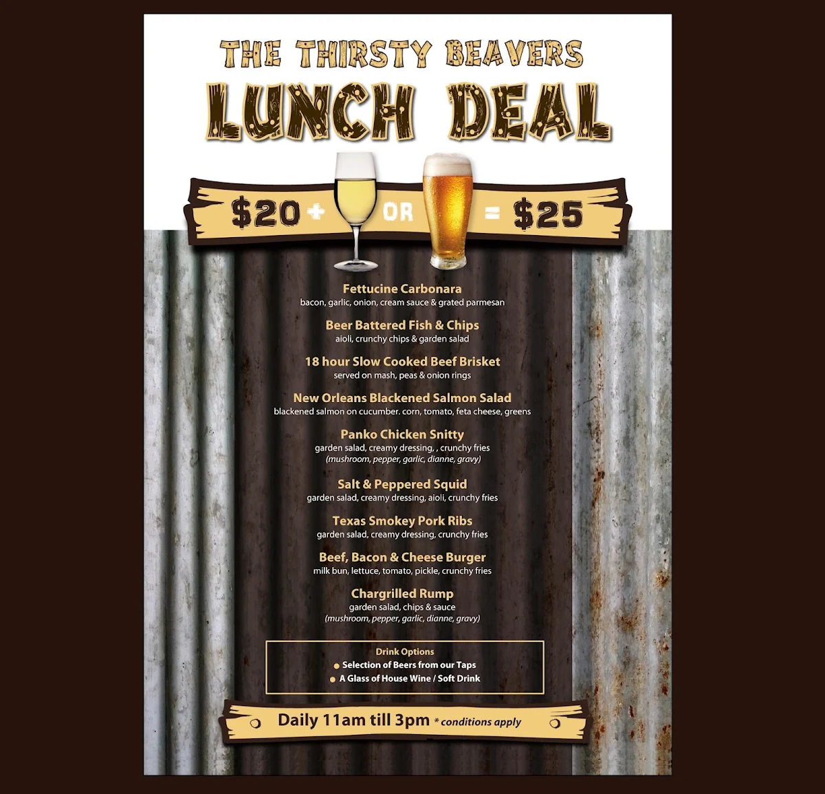 Menu, The Thirsty Beaver Bar & Kitchen