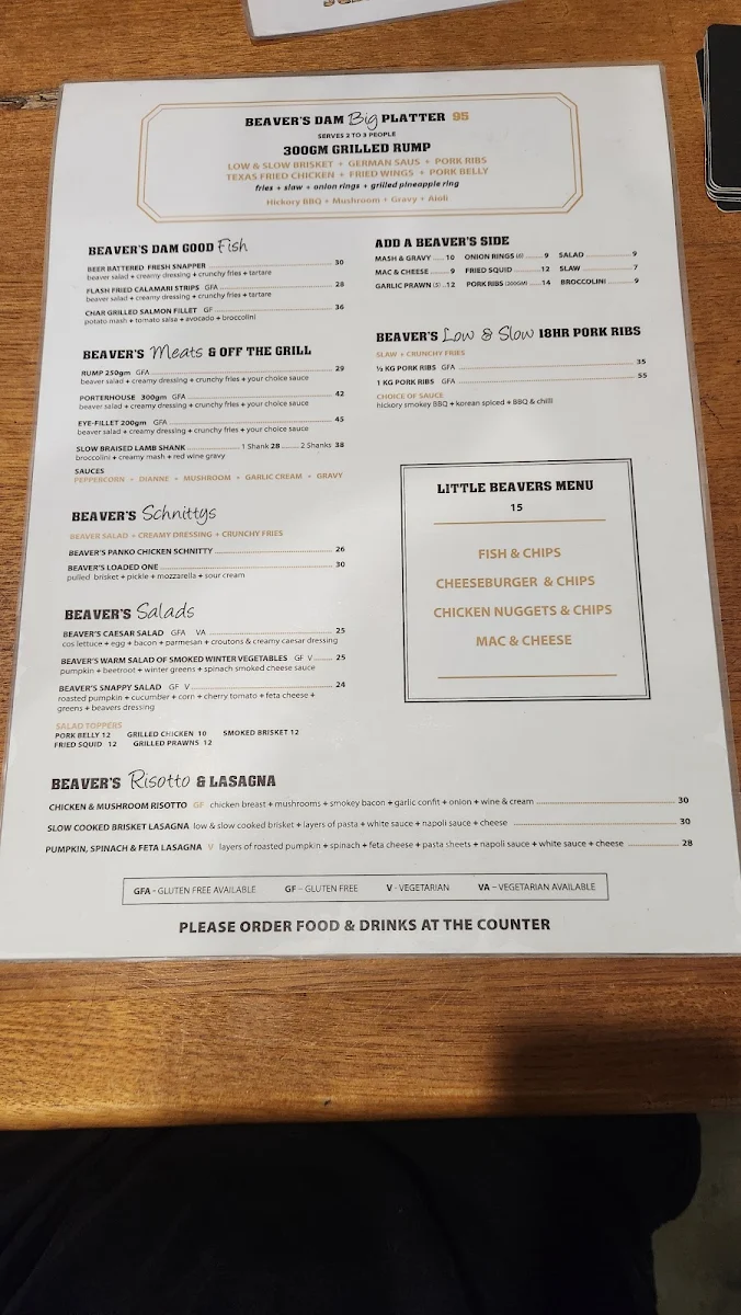 Menu, The Thirsty Beaver Bar & Kitchen