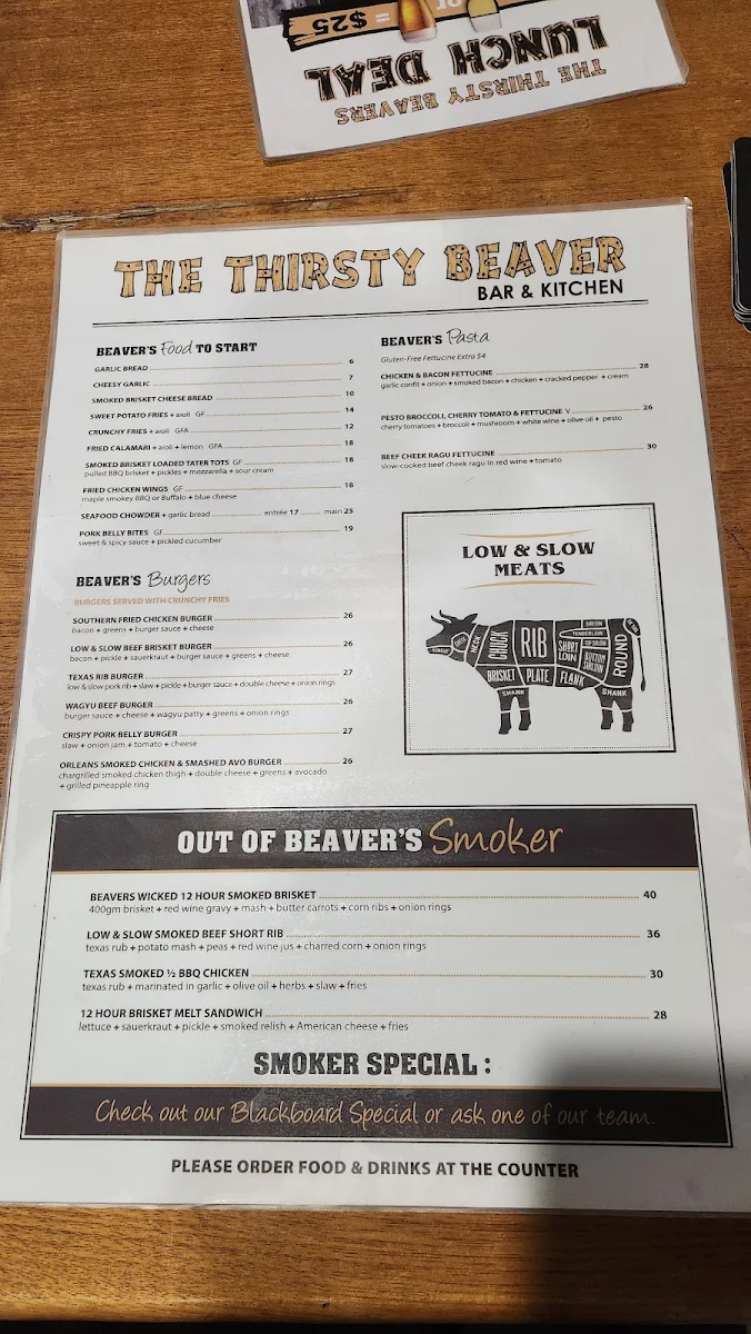 Menu, The Thirsty Beaver Bar & Kitchen