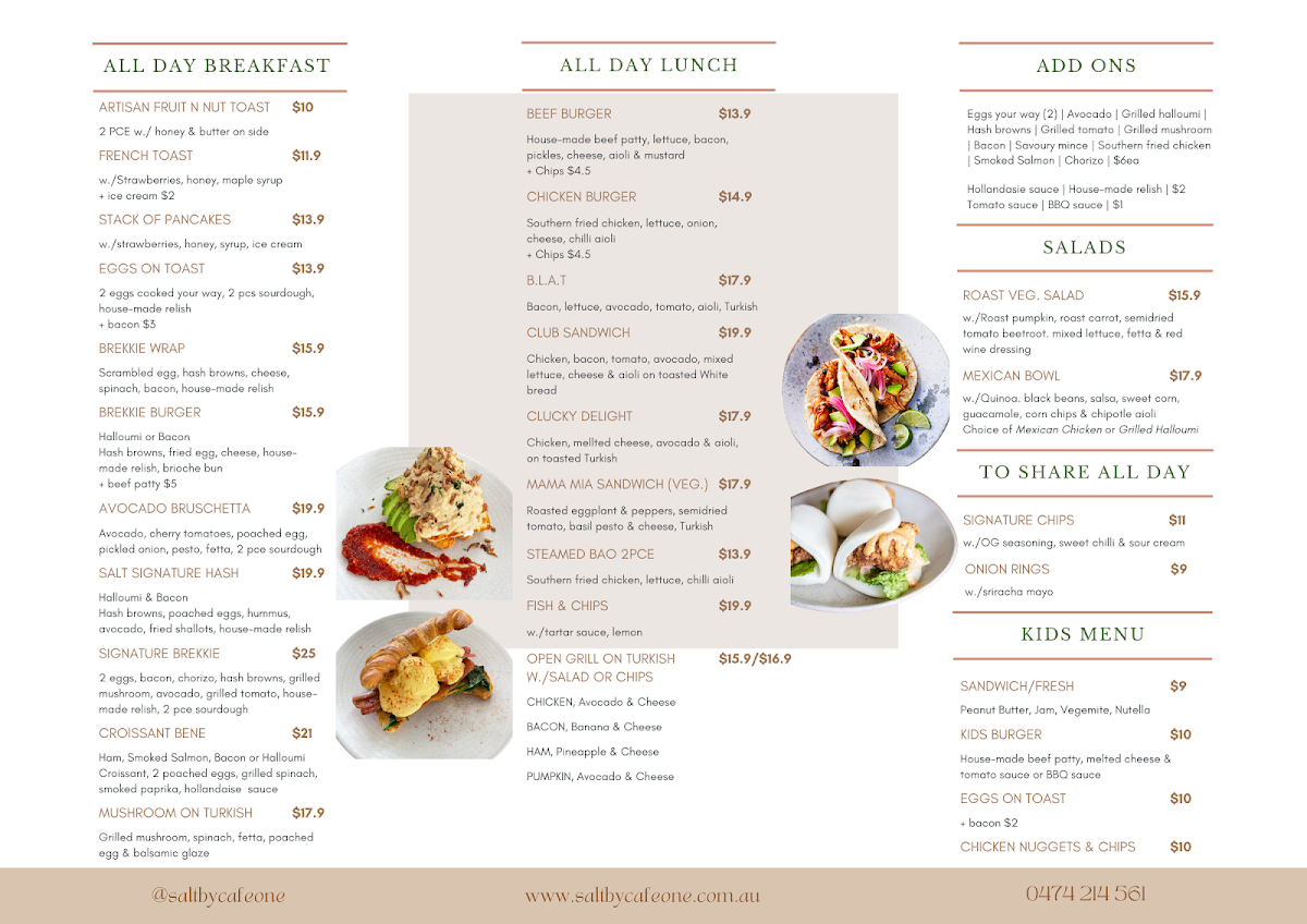 Menu, Salt by Cafe One