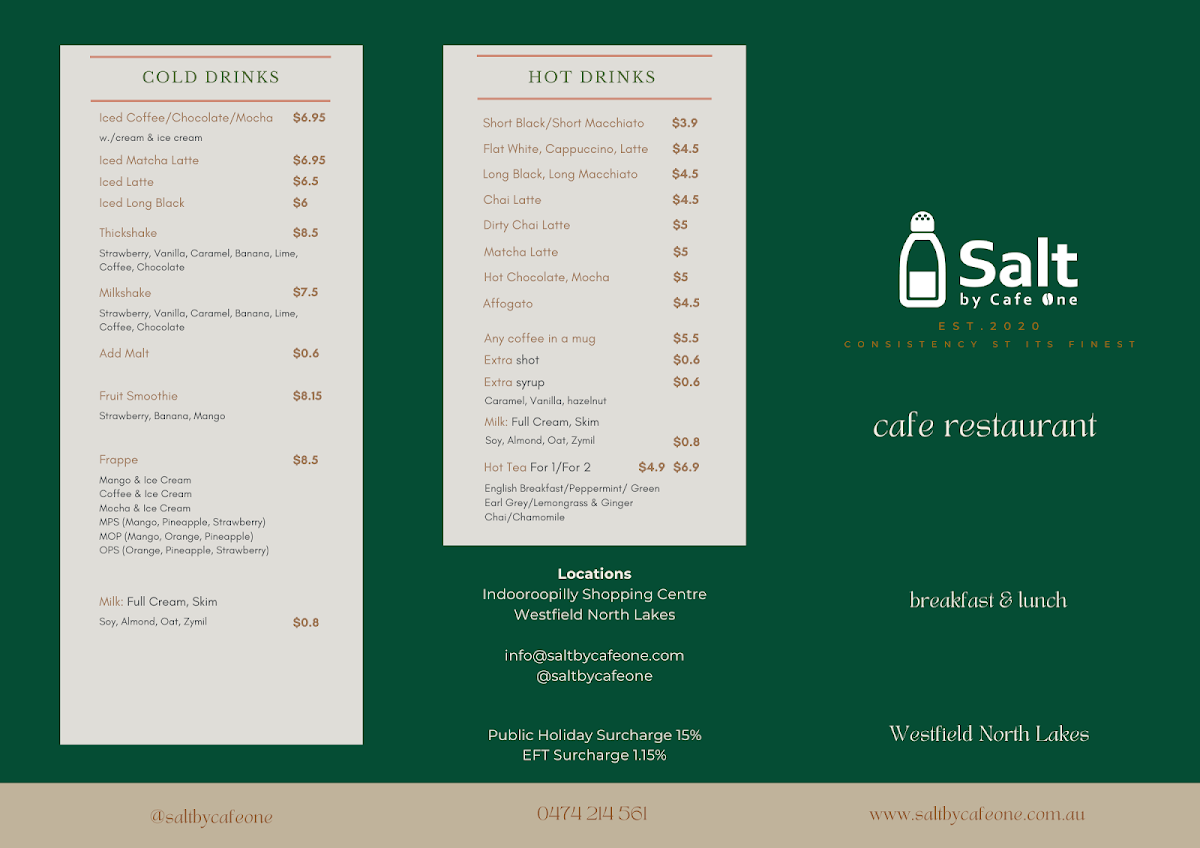Menu, Salt by Cafe One