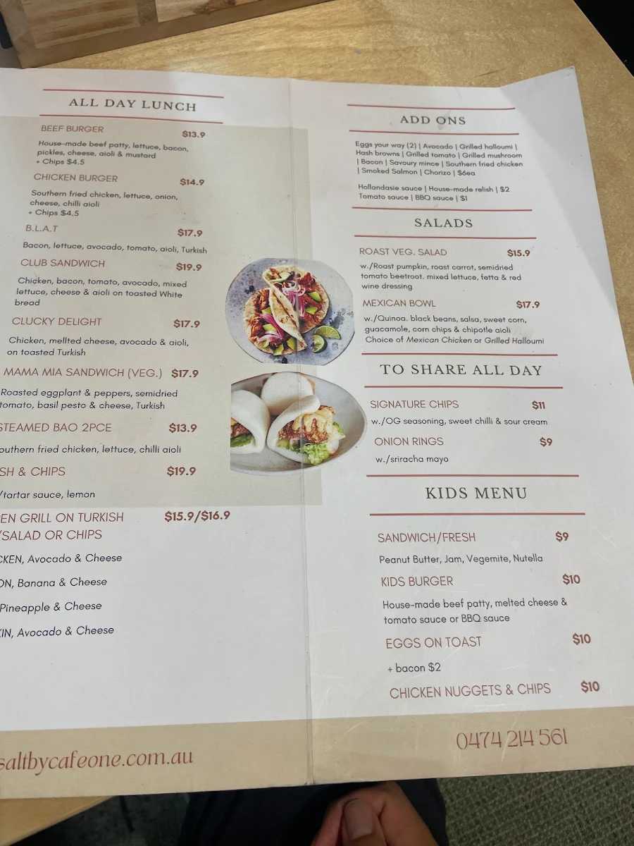 Menu, Salt by Cafe One