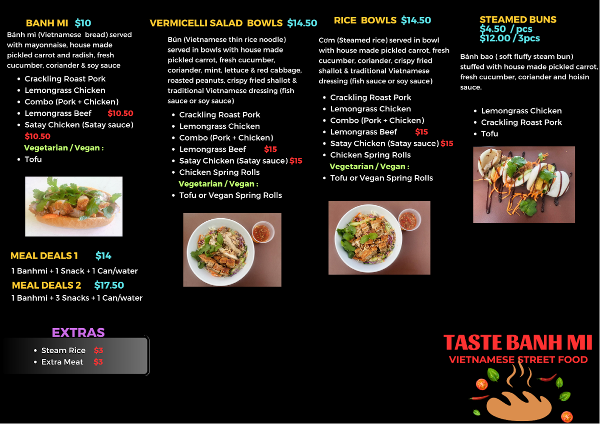 Menu, Taste Banh Mi - Woodcroft