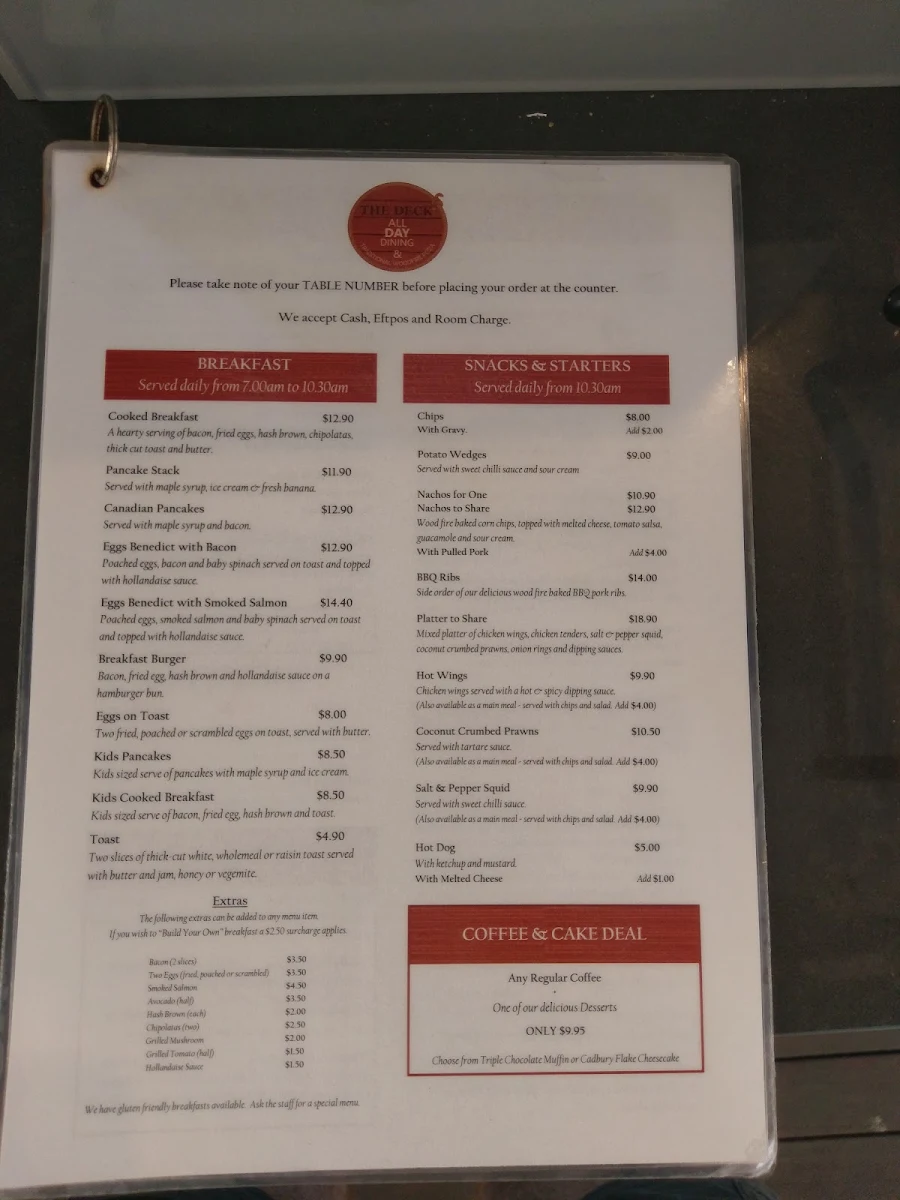Menu, The Deck