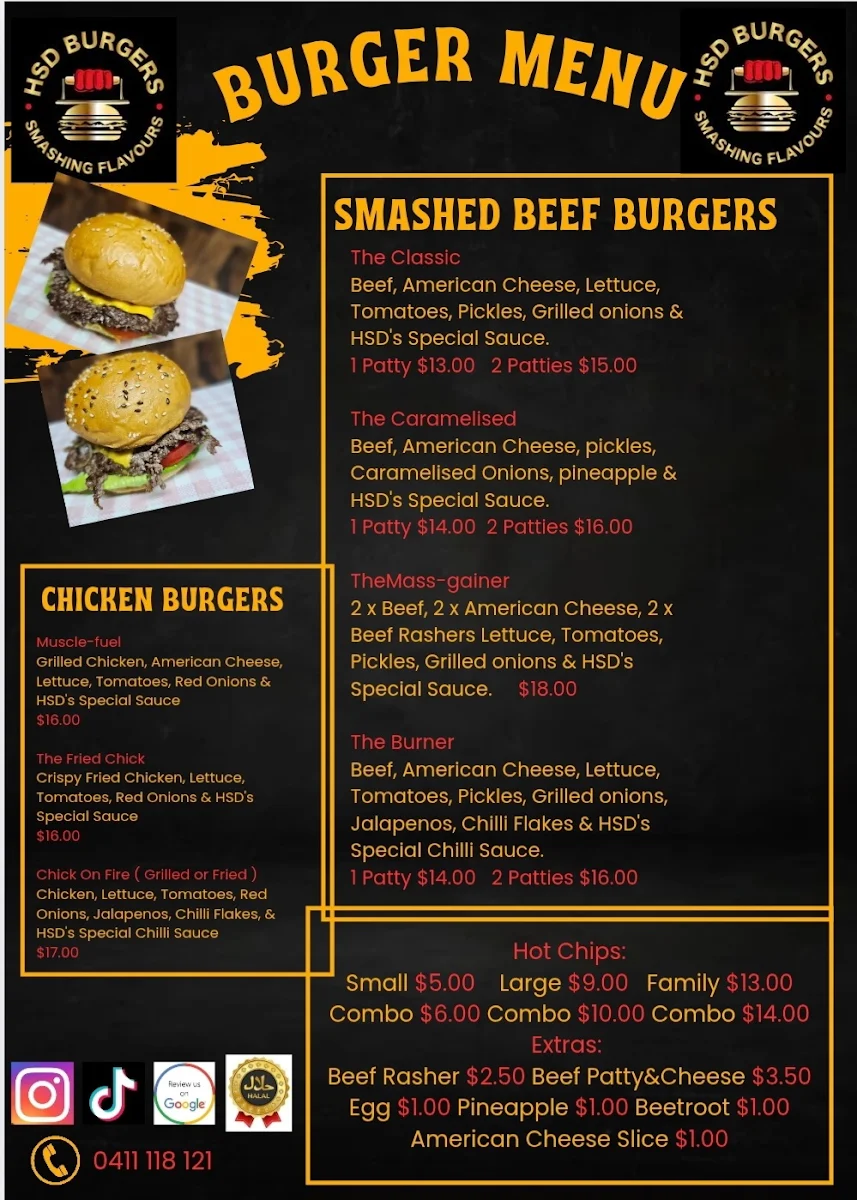 Menu, HSD Burgers
