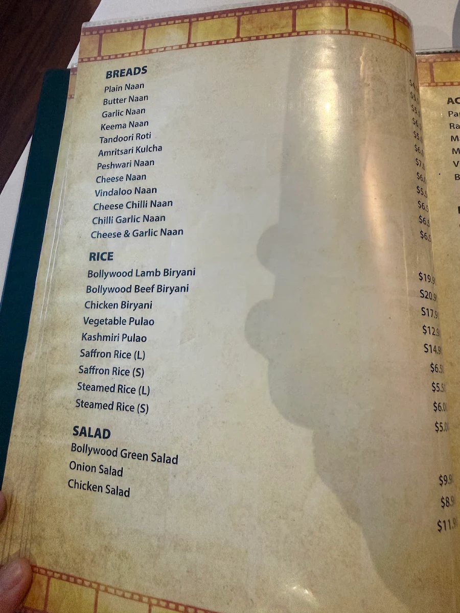 Menu, Taste of Bollywood
