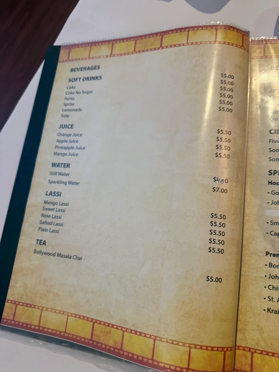 Menu, Taste of Bollywood