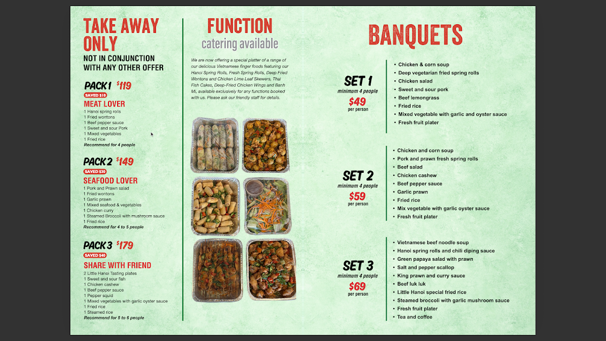 Menu, Little Hanoi Restaurant