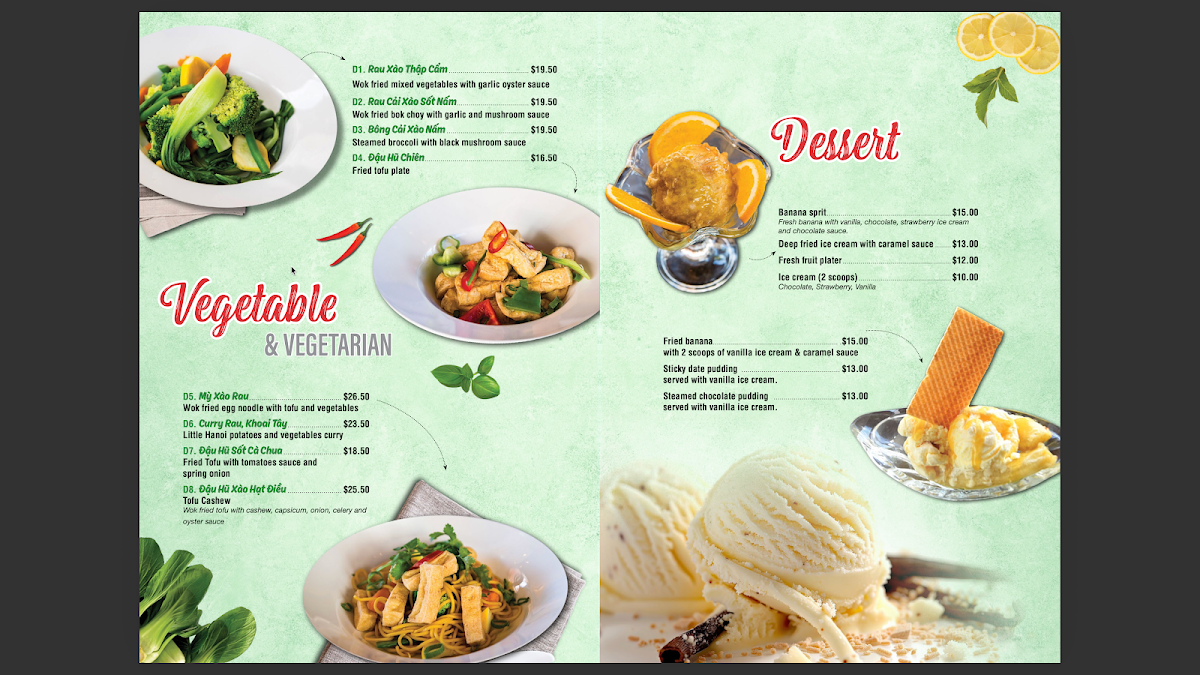 Menu, Little Hanoi Restaurant