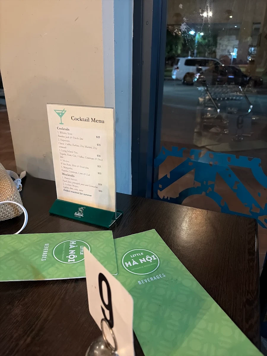 Menu, Little Hanoi Restaurant