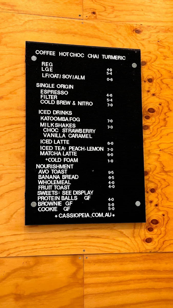 Menu, Cassiopeia Coffee Windsor
