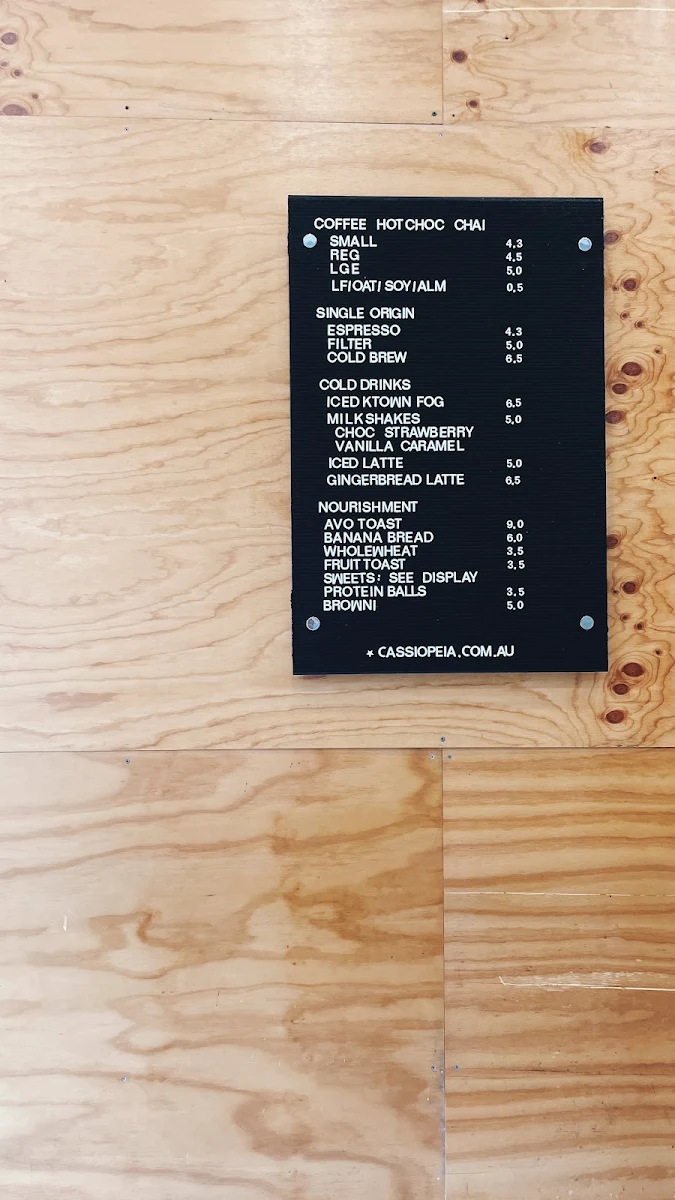 Menu, Cassiopeia Coffee Windsor