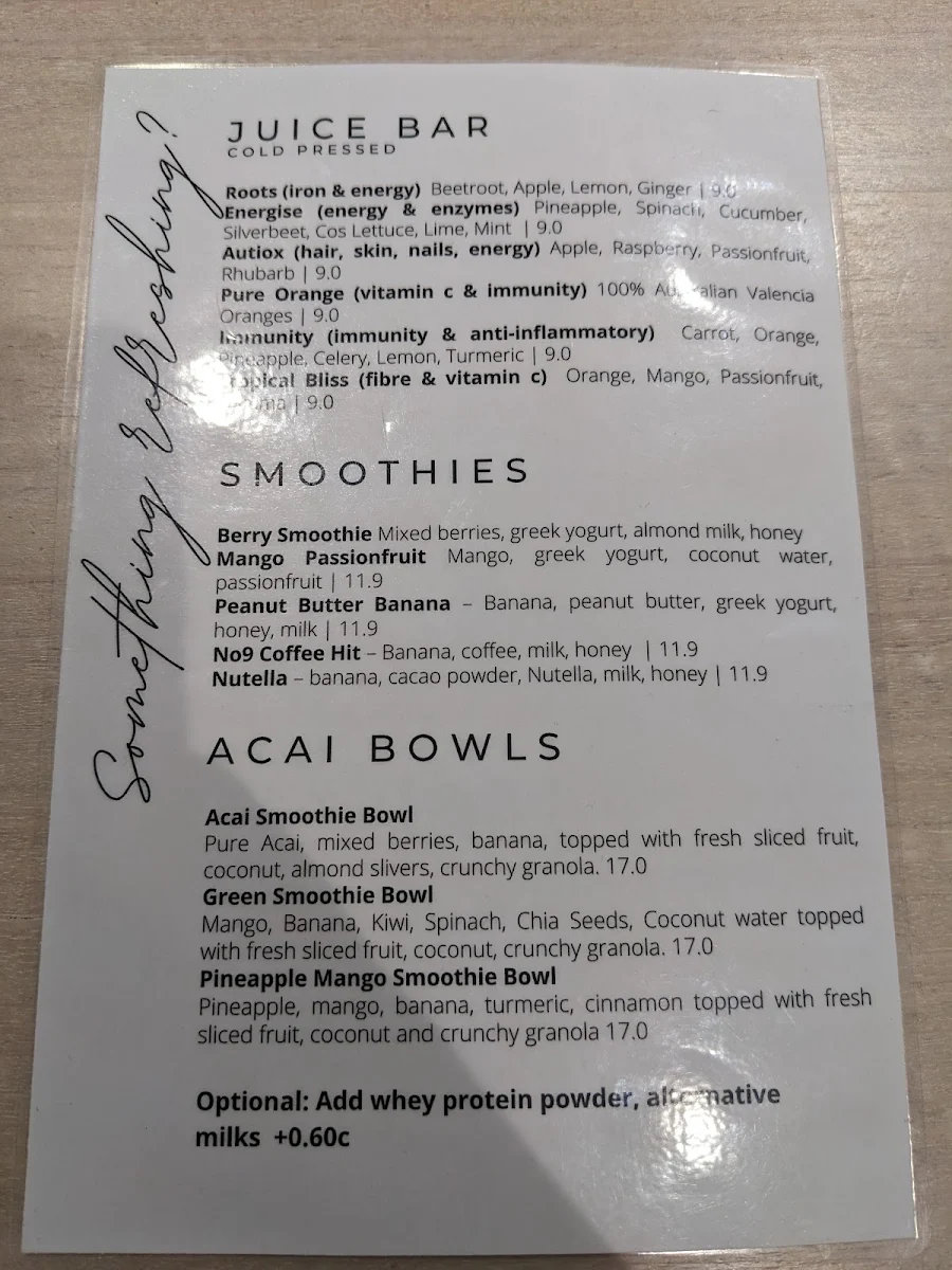 Menu, No9 The Cafe