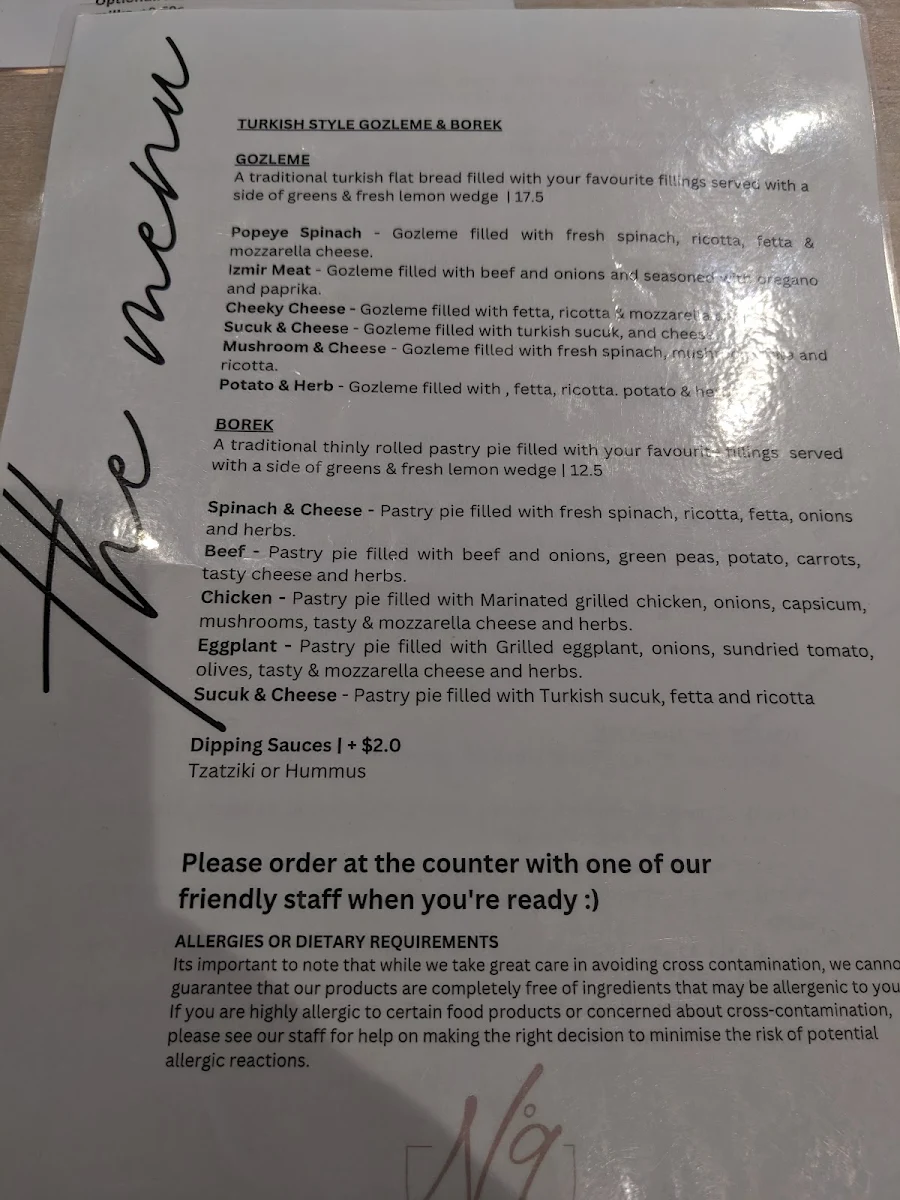 Menu, No9 The Cafe