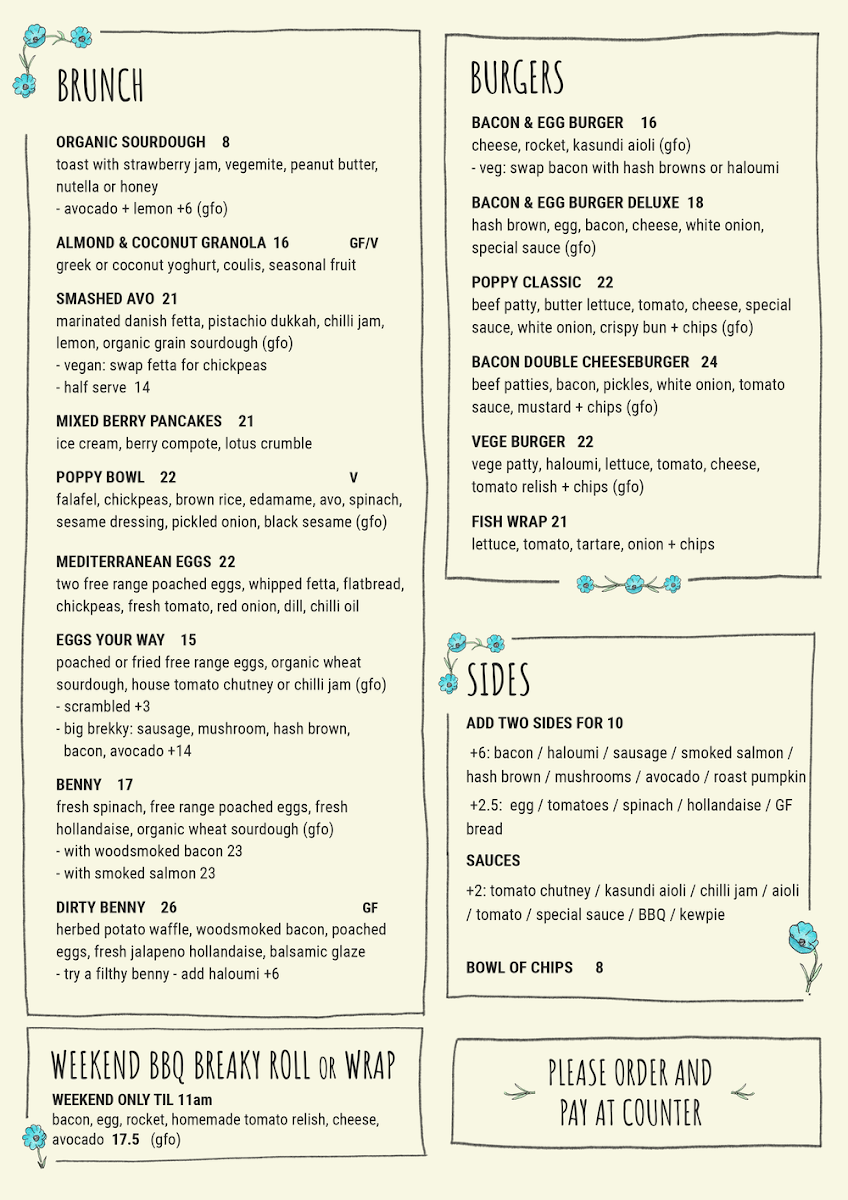 Menu, The Blue Poppy