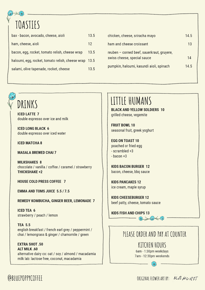 Menu, The Blue Poppy