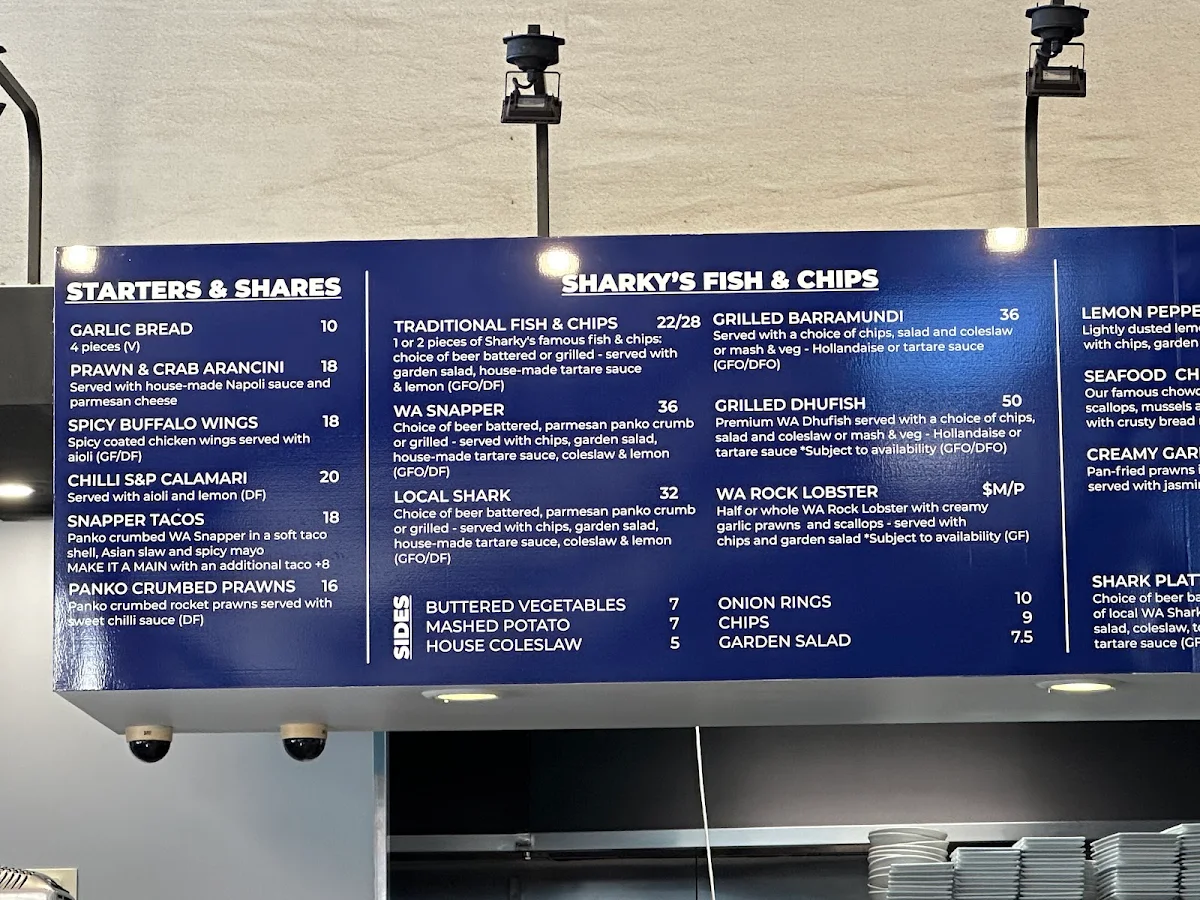 Menu, Sharky's Fish & Chips