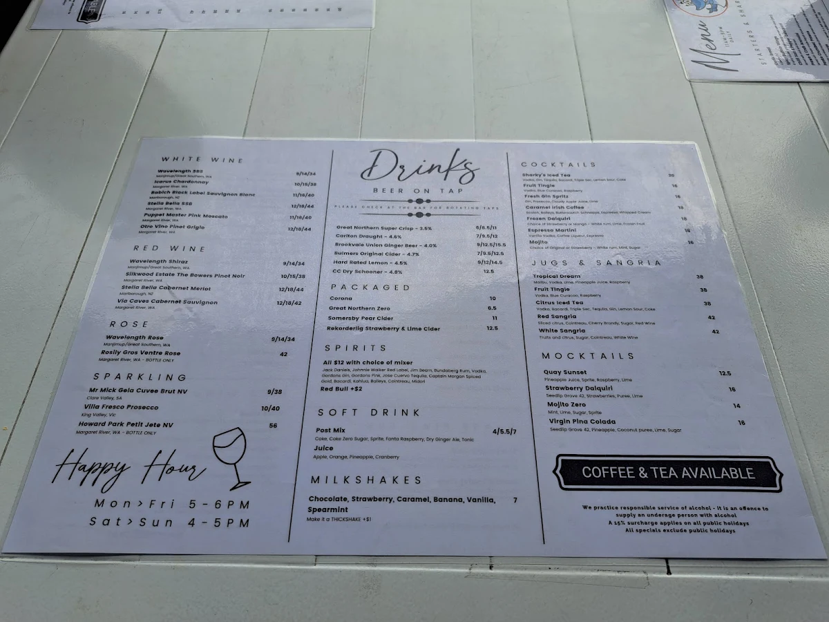 Menu, Sharky's Fish & Chips