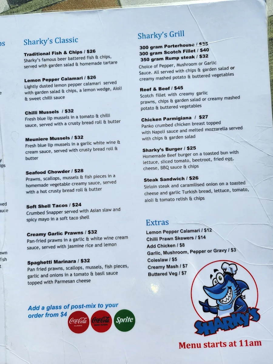 Menu, Sharky's Fish & Chips
