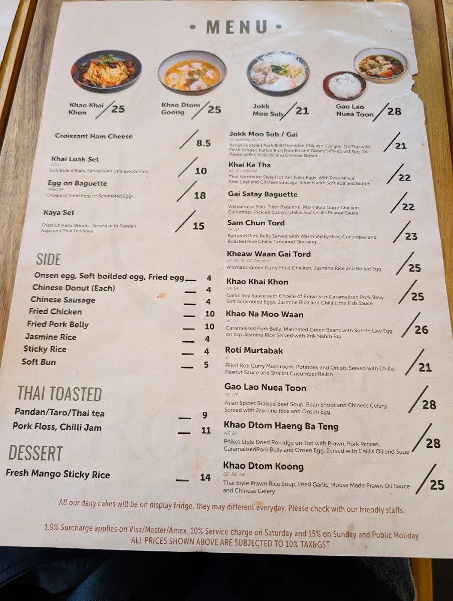 Menu, Roslyn Thai Cafe