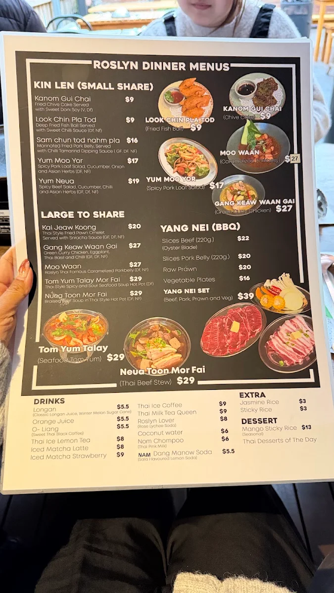Menu, Roslyn Thai Cafe