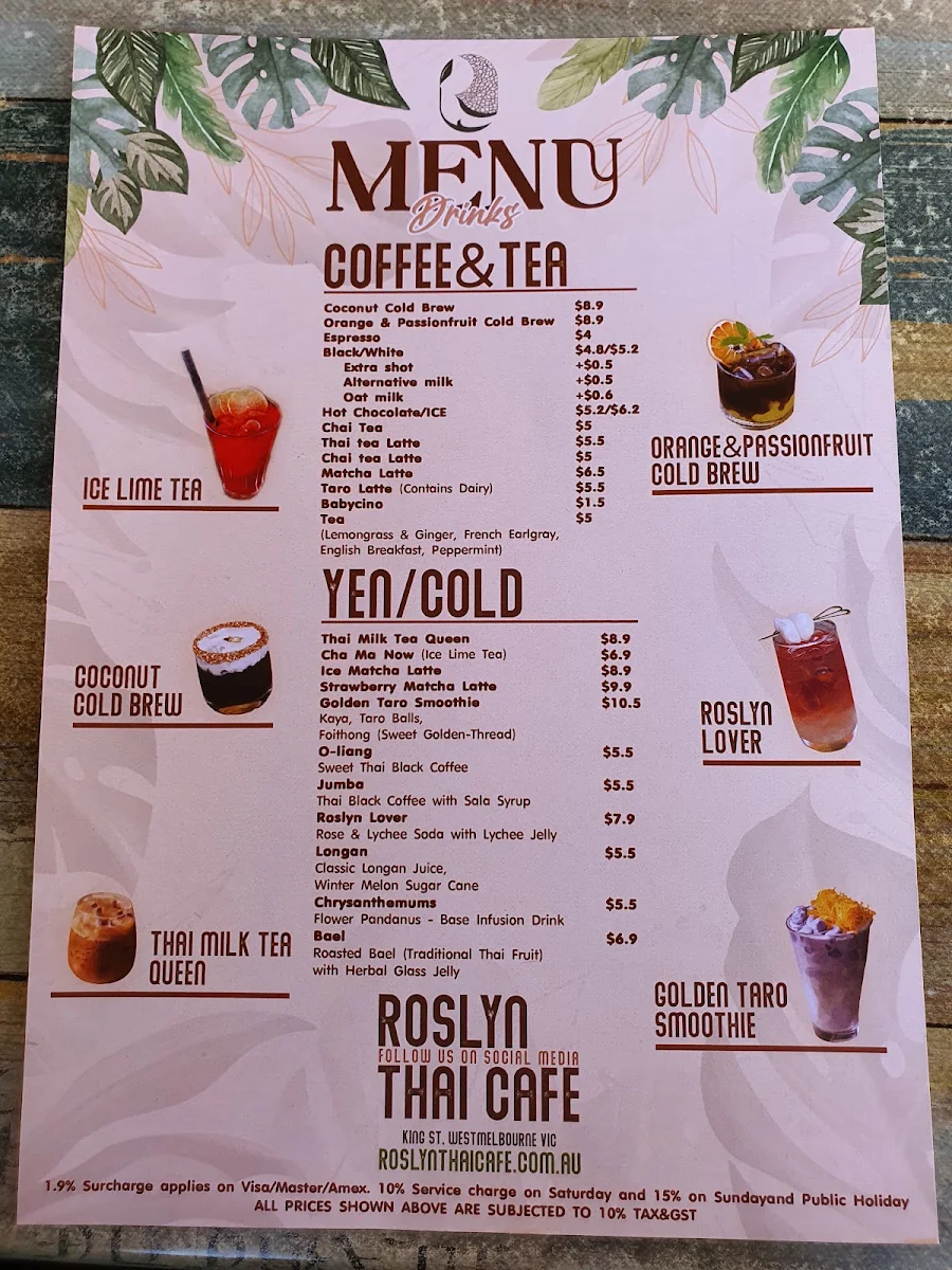 Menu, Roslyn Thai Cafe