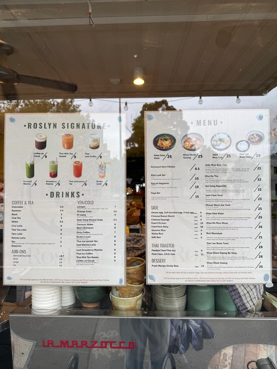 Menu, Roslyn Thai Cafe