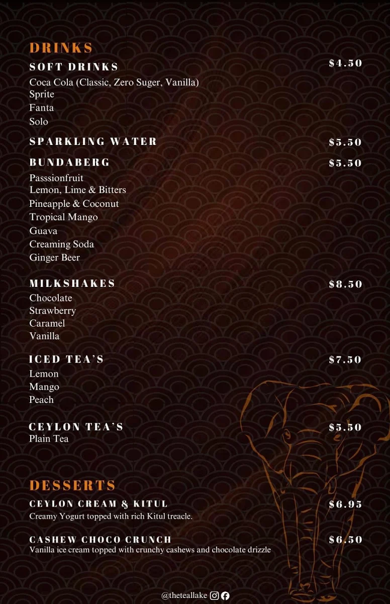 Menu, Kandy Restaurant & Bar