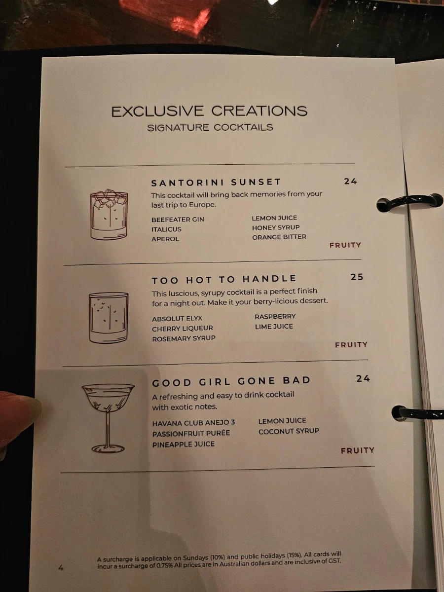 Menu, Ru-Co Bar
