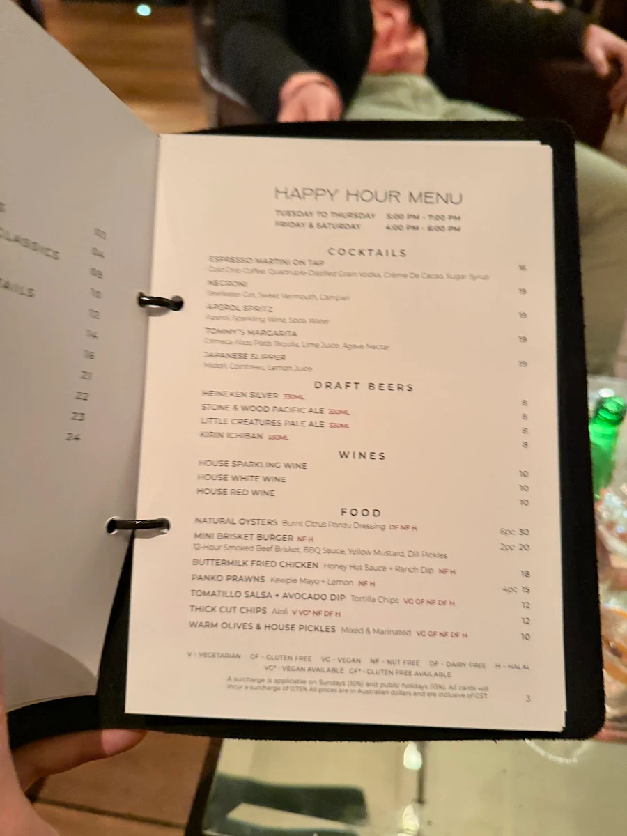 Menu, Ru-Co Bar
