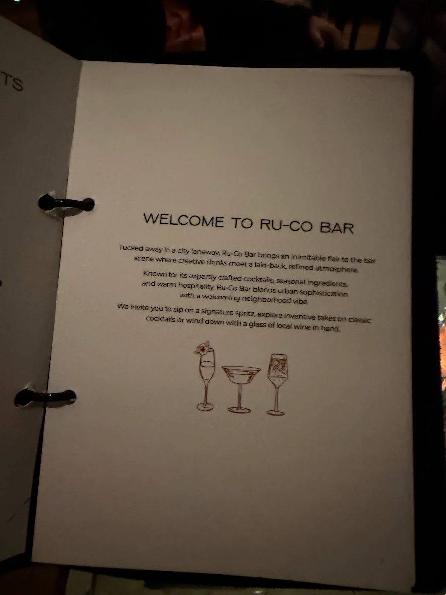 Menu, Ru-Co Bar