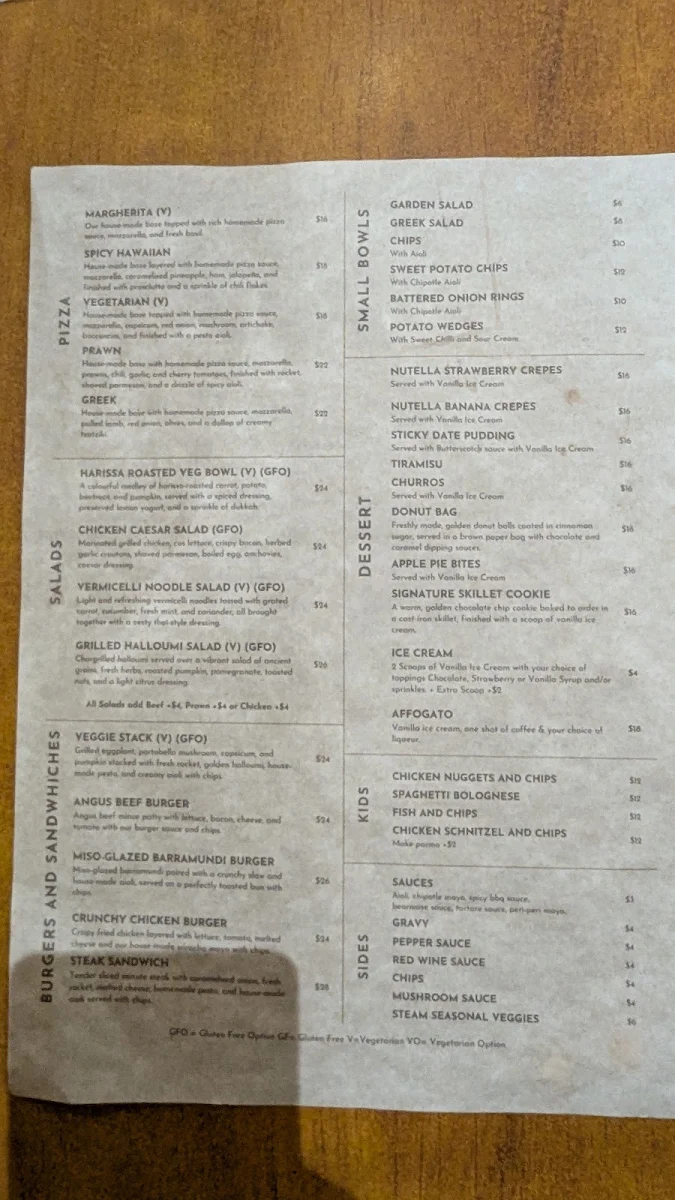 Menu, Bridges Restaurant, Bar and Function Centre