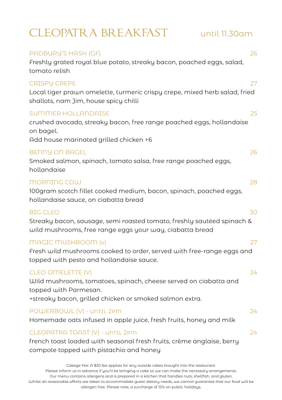 Menu, Cleopatra Scarborough