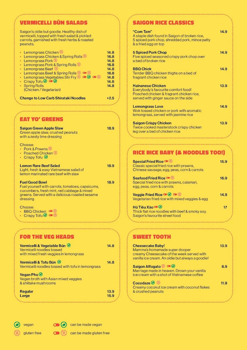 Menu, Saigon Mamma