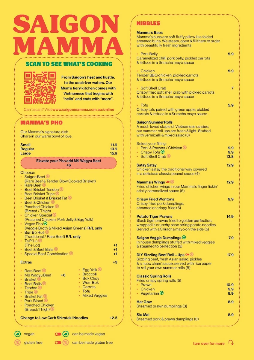 Menu, Saigon Mamma