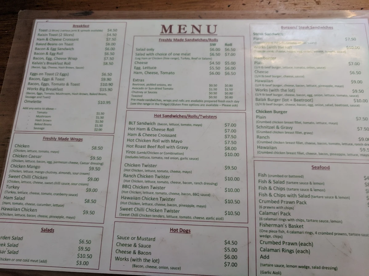 Menu, George street kitchen