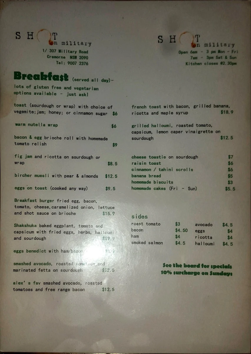 Menu, Shot on Military